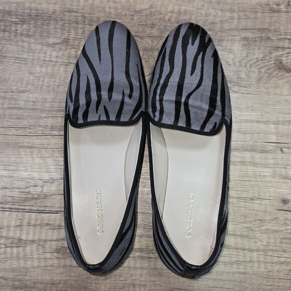 Cole Haan Loafers Women's Size 6B Black Gray Calf Fur Zebra Print Flats Shoes - Picture 5 of 9
